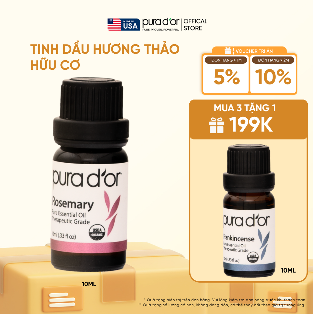 Tinh Dầu Hương Thảo Hữu Cơ PURA D’OR Therapeutic Grade Rosemary Essential Oil 10ML