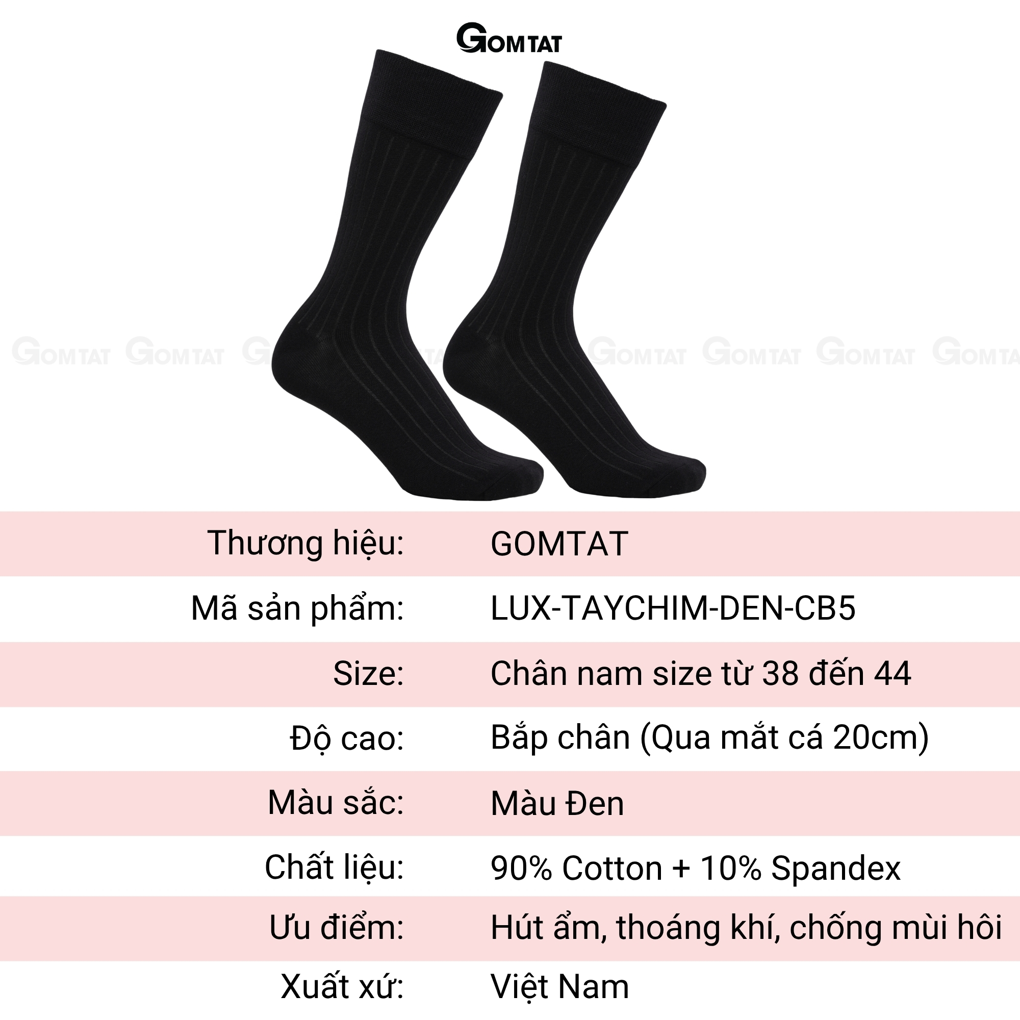 Hộp 5 đôi tất nam đi giày tây cao cổ GOMTAT gân chìm, vớ công sở nam thoáng khí LUX-TAYCHIM-DEN-CB5_thumbnail_6