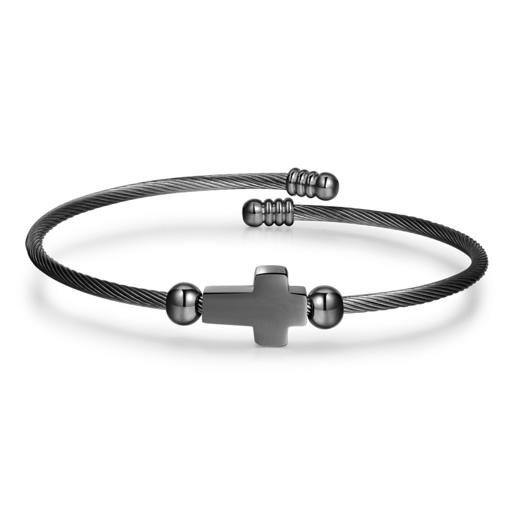 Vòng Tay Thép Titan Thánh Giá Nam Nữ Điều Chỉnh Size - Lắc Tay Công Giáo 3 Màu Đen Bạc Vàng VDT39