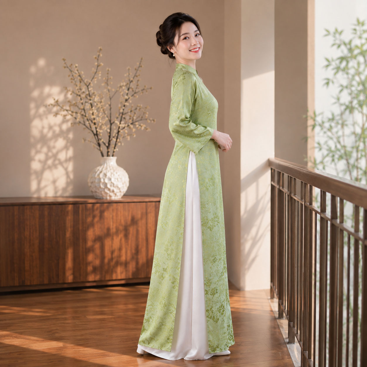 Áo Dài Cách Tân Nữ Dáng Suông Gấm Haiza Họa Tiết 2 Tà CT27-01_thumbnail_4