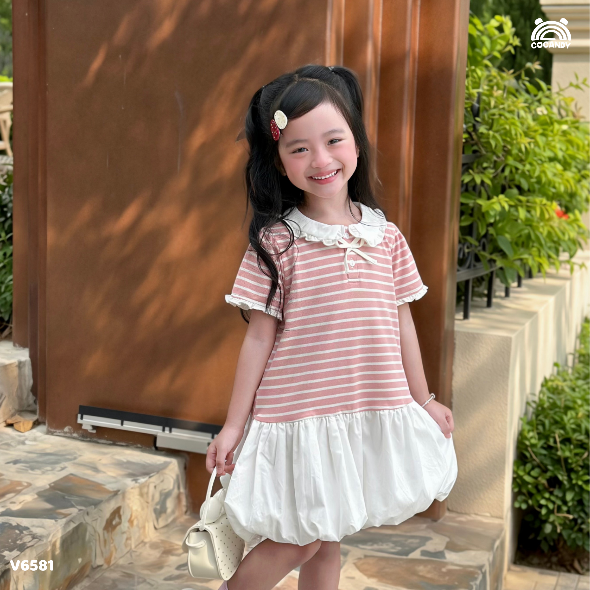 Váy cộc polo kẻ HỒNG form bí