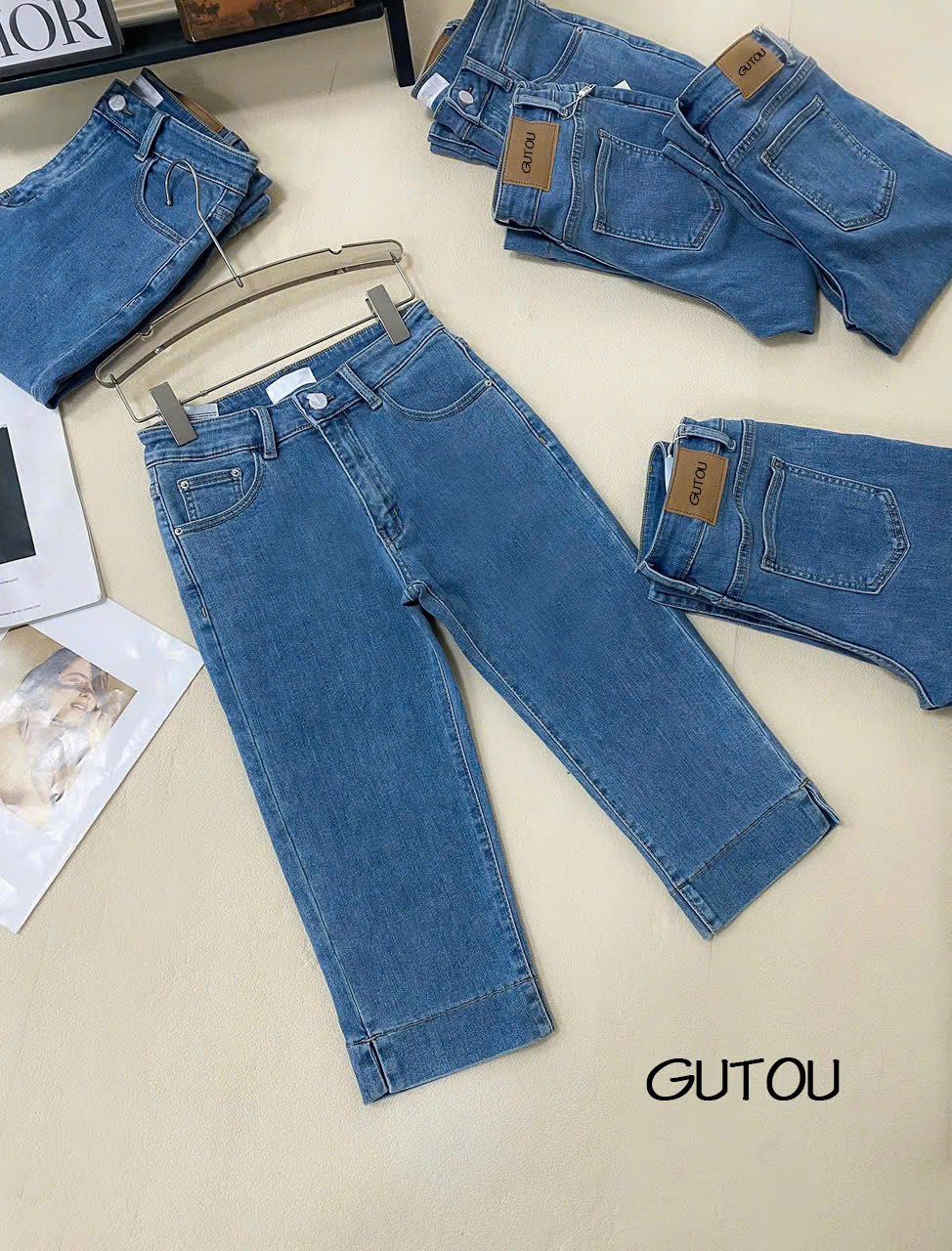 [ GUTOU ] Quần Jean Ngố Trơn Lai Xẻ Hem Denim_thumbnail_10