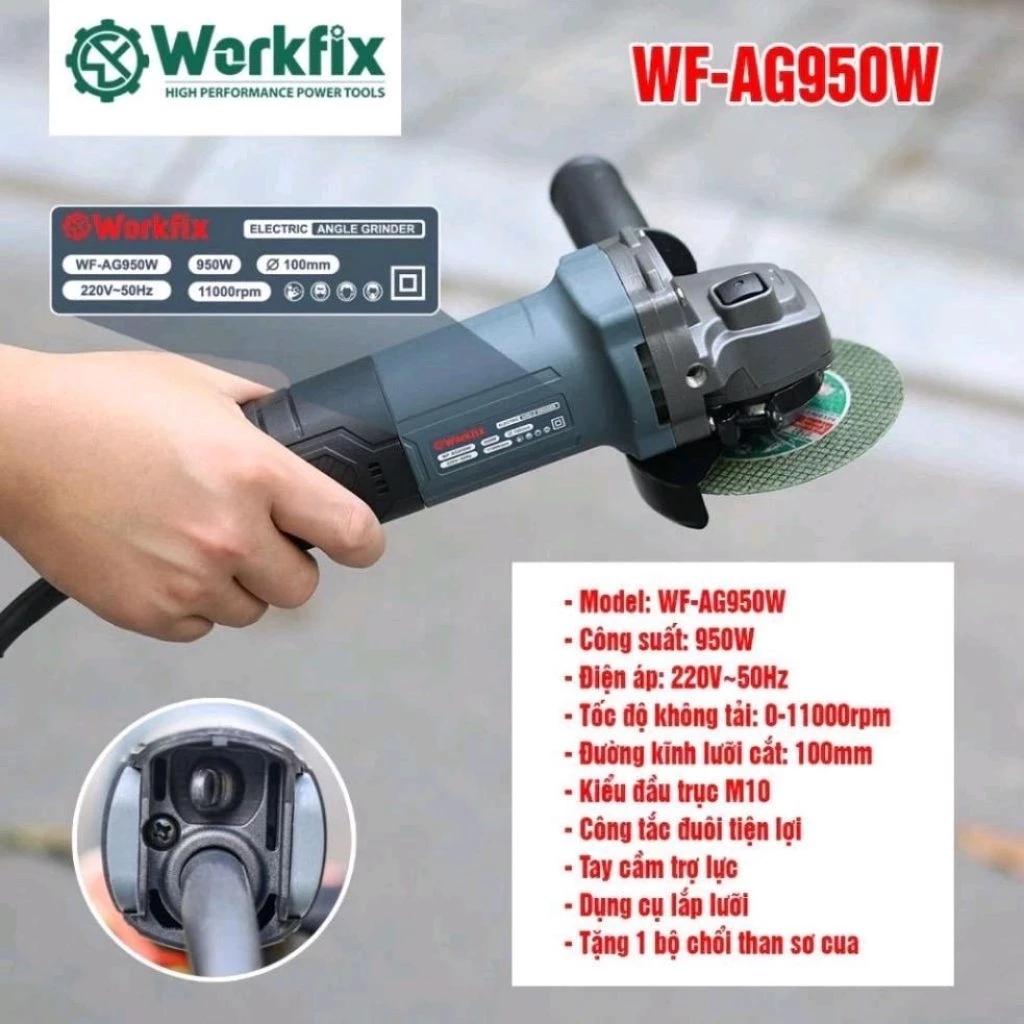 Máy mài góc WORKFIX WF-AG950CP - Máy mài điện -Máy cắt cầm tay Công suất 950W, Công tắc đuôi, Lỗi đồng 100% - Giá rẻ_thumbnail_5