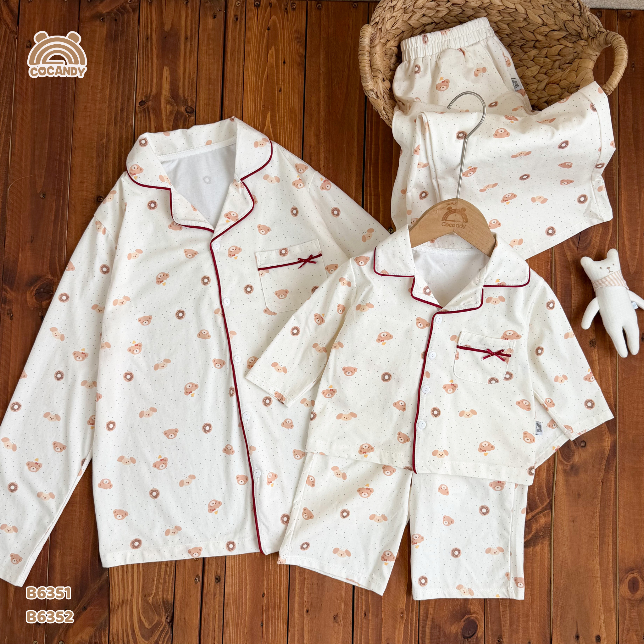 Bộ dài pijama TRẮNG gấu nâu viền đỏ NỮ_thumbnail_3