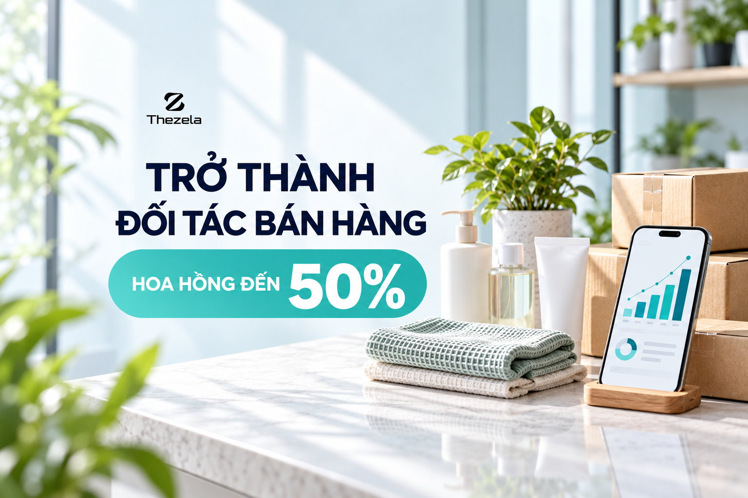 Trở thành Đối tác bán hàng Thezela — Hoa hồng đến 50%, không cần ôm hàng, không lo vận hành
