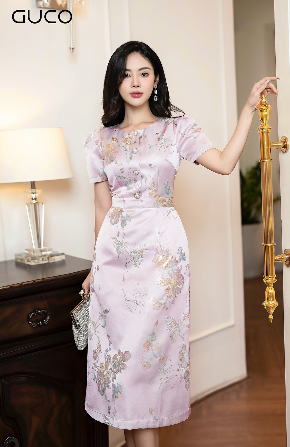 D10035HONG - ĐẦM GẤM THÊU HOA DÁNG A - HỒNG_thumbnail_4