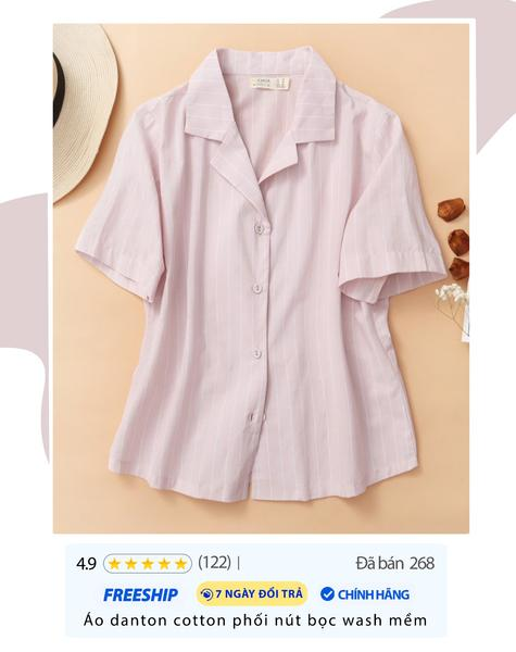 Áo danton cotton sọc phối nút bọc_thumbnail_1