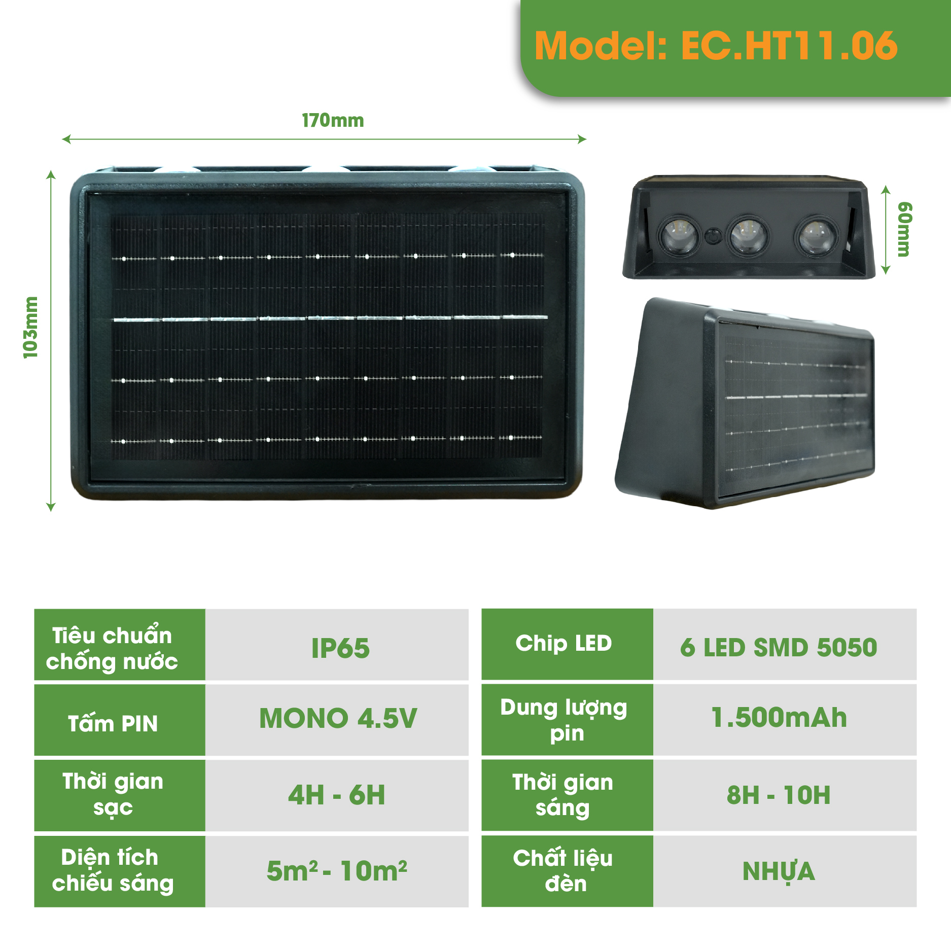 Đèn trang trí hắt tường năng lượng mặt trời ECOLA HT11_thumbnail_1