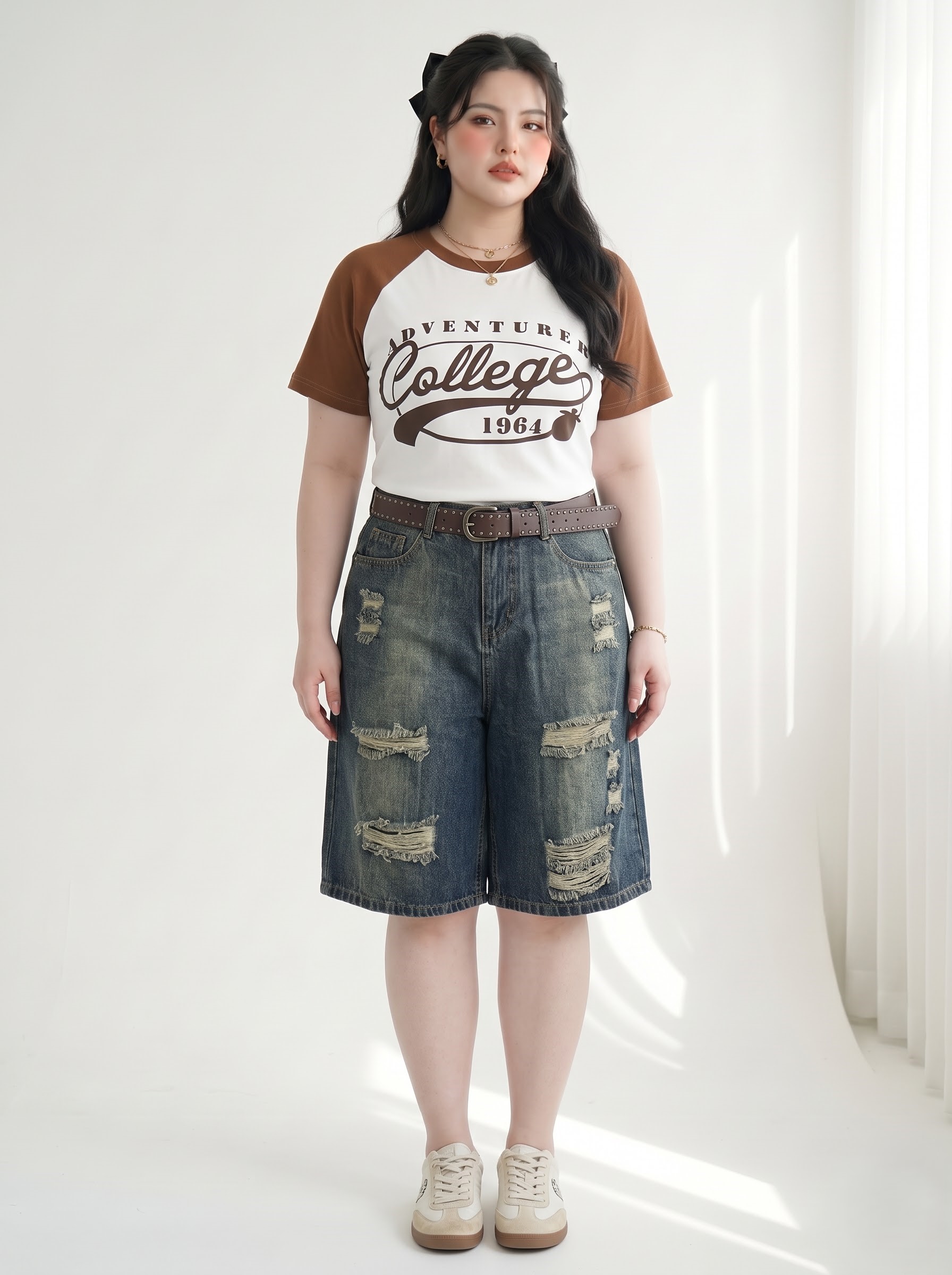 BIGSIZE NỮ - Quần jean lửng wash loang T-QSJ89