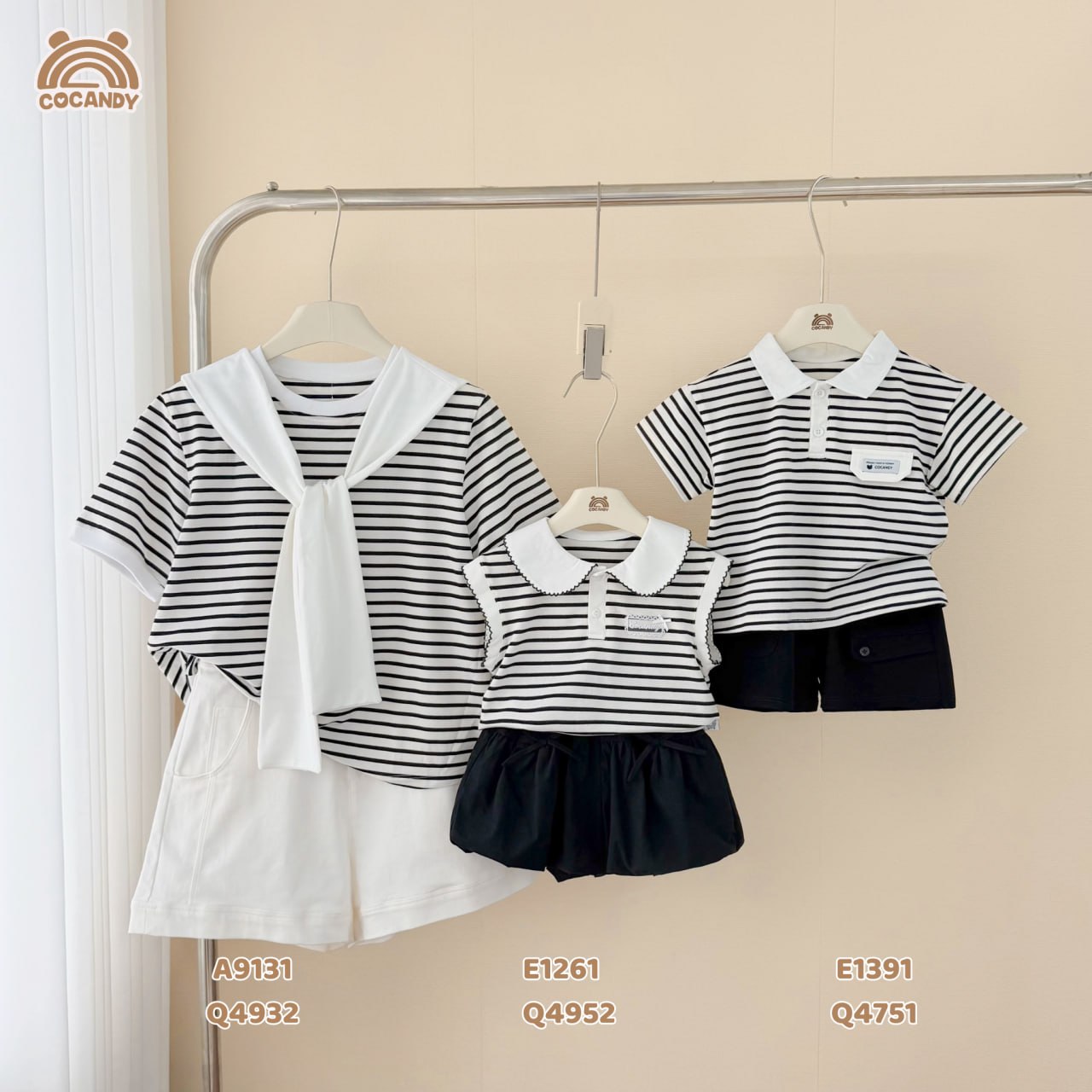 Áo cộc polo thun kẻ ĐEN đính thỏ tay hến_thumbnail_7