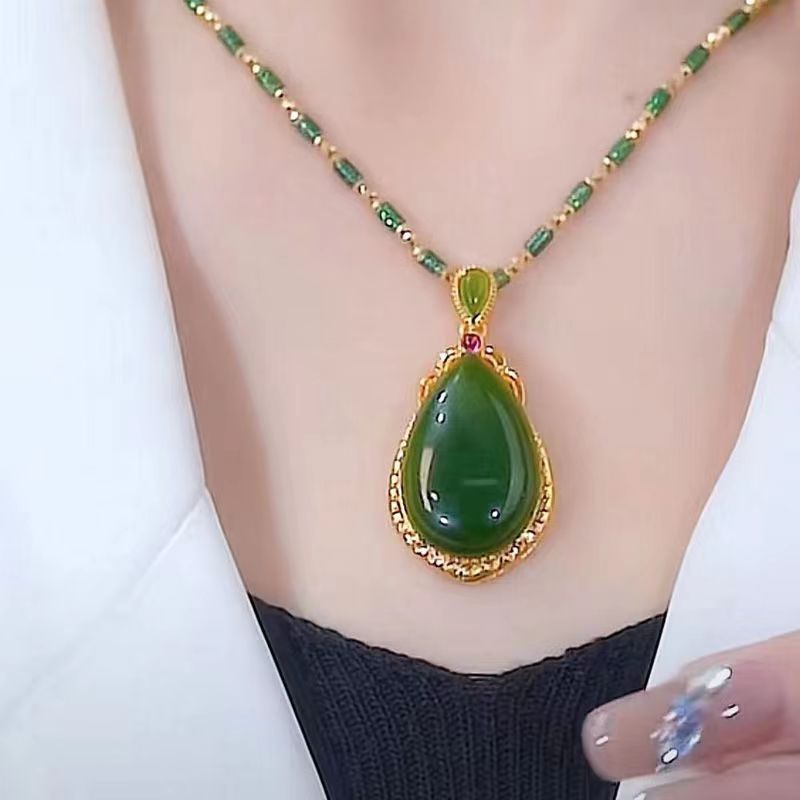 Xu hướng TikTok đang thịnh hành: Dây chuyền mặt dây chuyền hình giọt nước ngọc bích bằng vàng dành cho nữ, phong cách cổ điển, thanh lịch, đơn giản, kiểu dáng mới, hợp thời trang