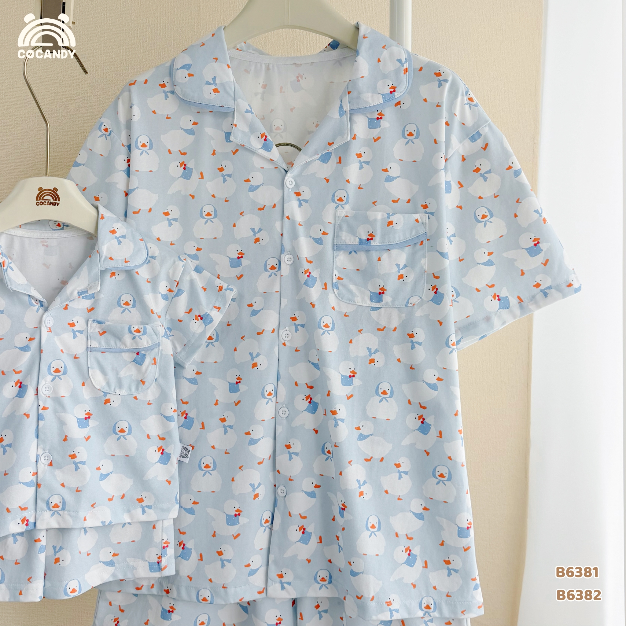 Bộ cộc pijama XANH họa tiết vịt quàng khăn NAM NỮ_thumbnail_3