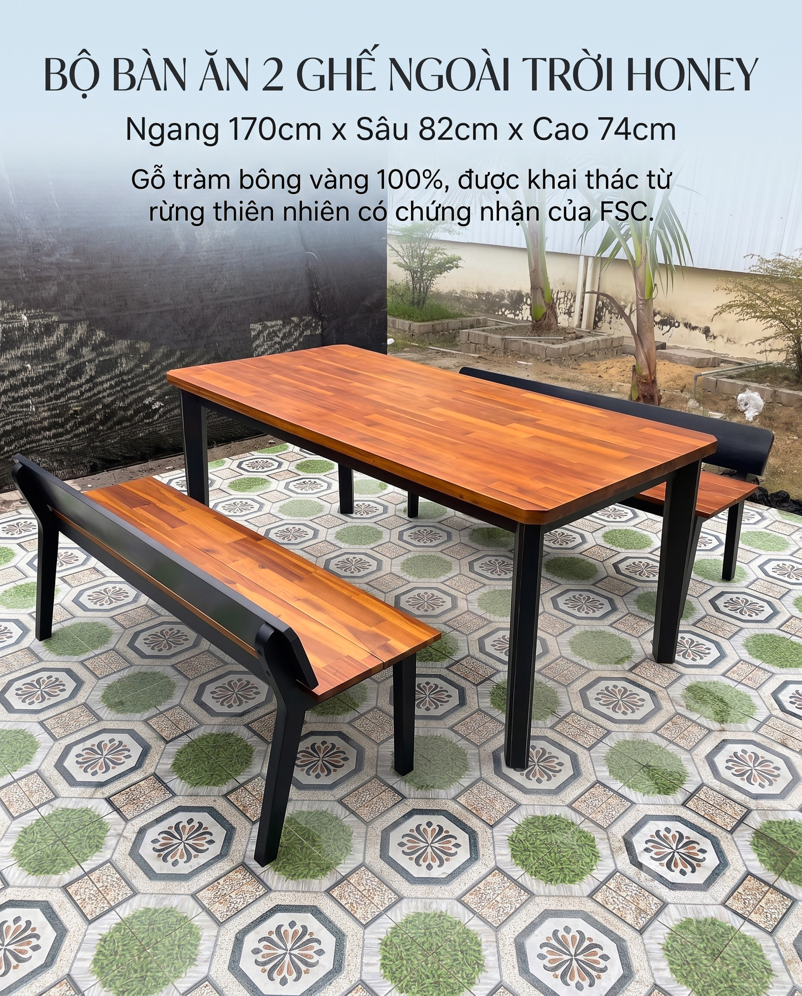 Bộ bàn ăn 2 ghế ngoài trời Honey
