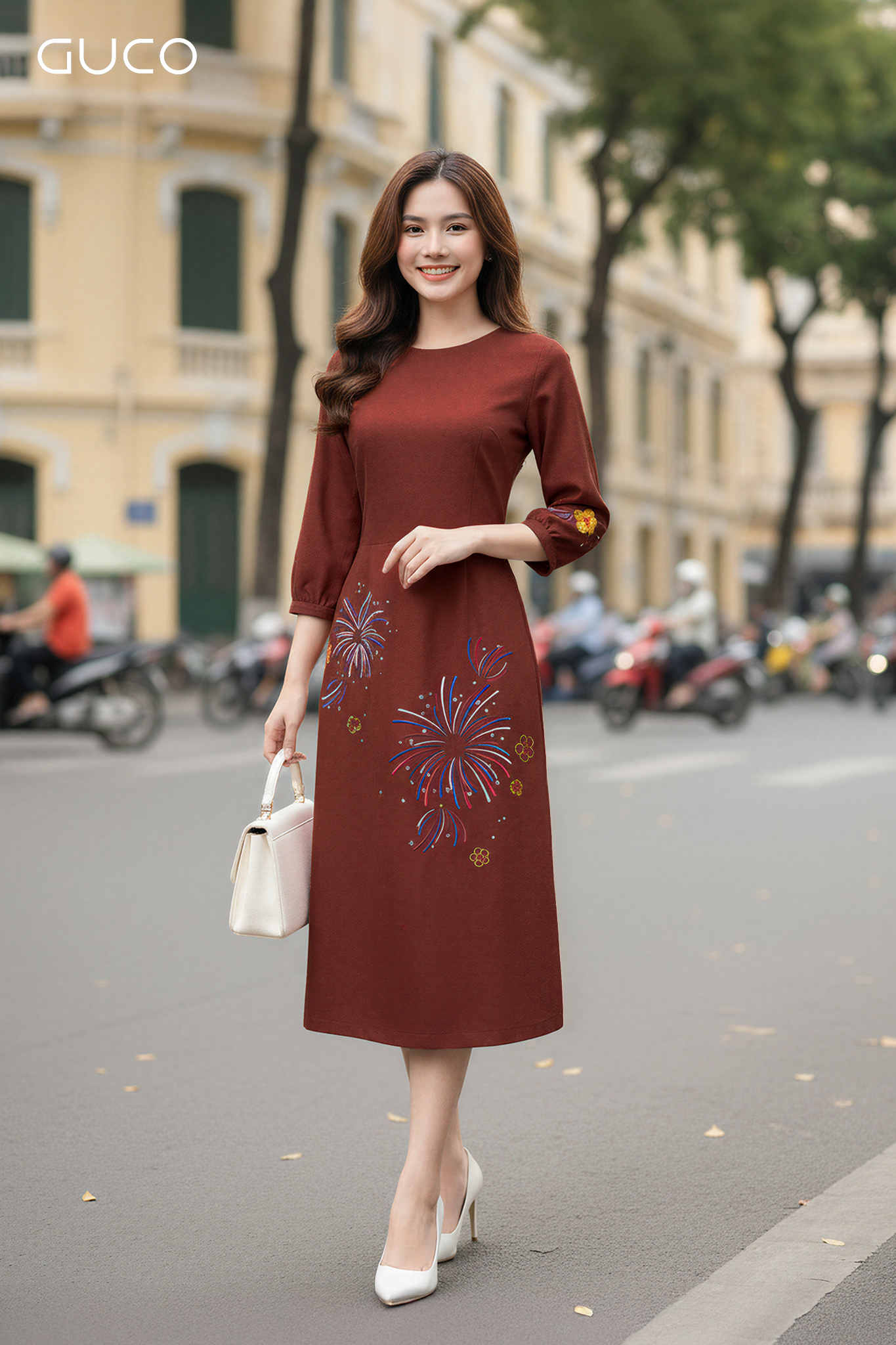 ĐẦM A THÊU HOA TAY LỠ - CAM