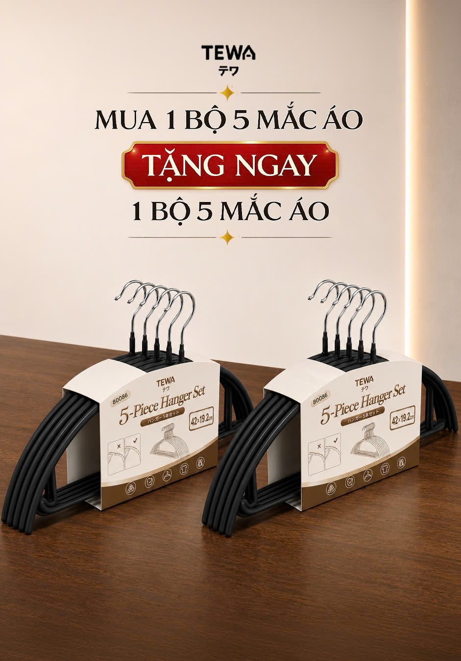 BỘ 10 MÓC TREO QUẦN ÁO THÉP MANGAN 42CM TEWA