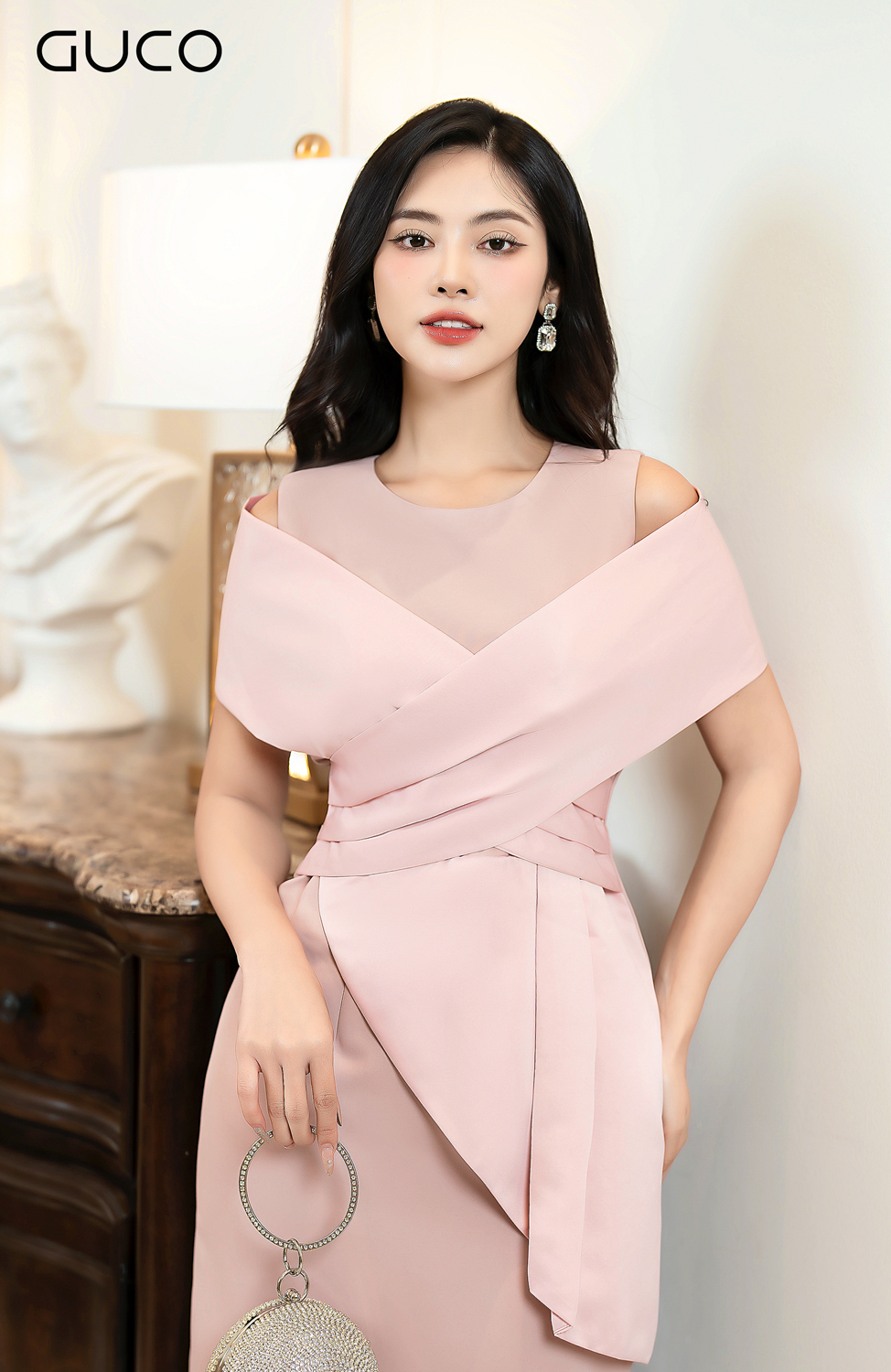 ĐẦM DỰ TIỆC THIẾT  KẾ HỞ VAI - HỒNG D10026HONG_thumbnail_2