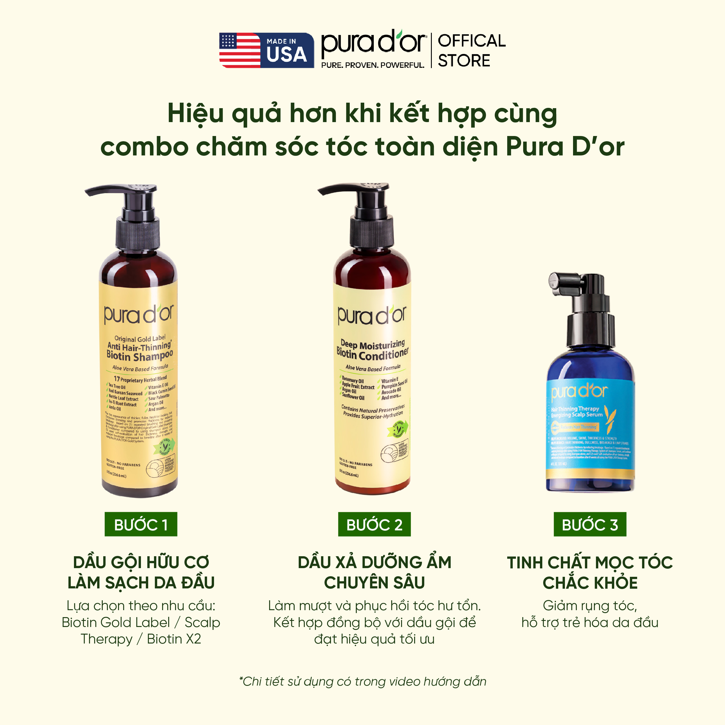 Combo 3 Bước Dầu Gội, Dầu Xả, Giảm Rụng Tóc Organic Pura D'or Biotin Gold Label 236ML | Chăm Sóc Tóc, Chăm Sóc Da Đầu, Dưỡng Tóc, Hỗ Trợ Mọc Tóc_thumbnail_5
