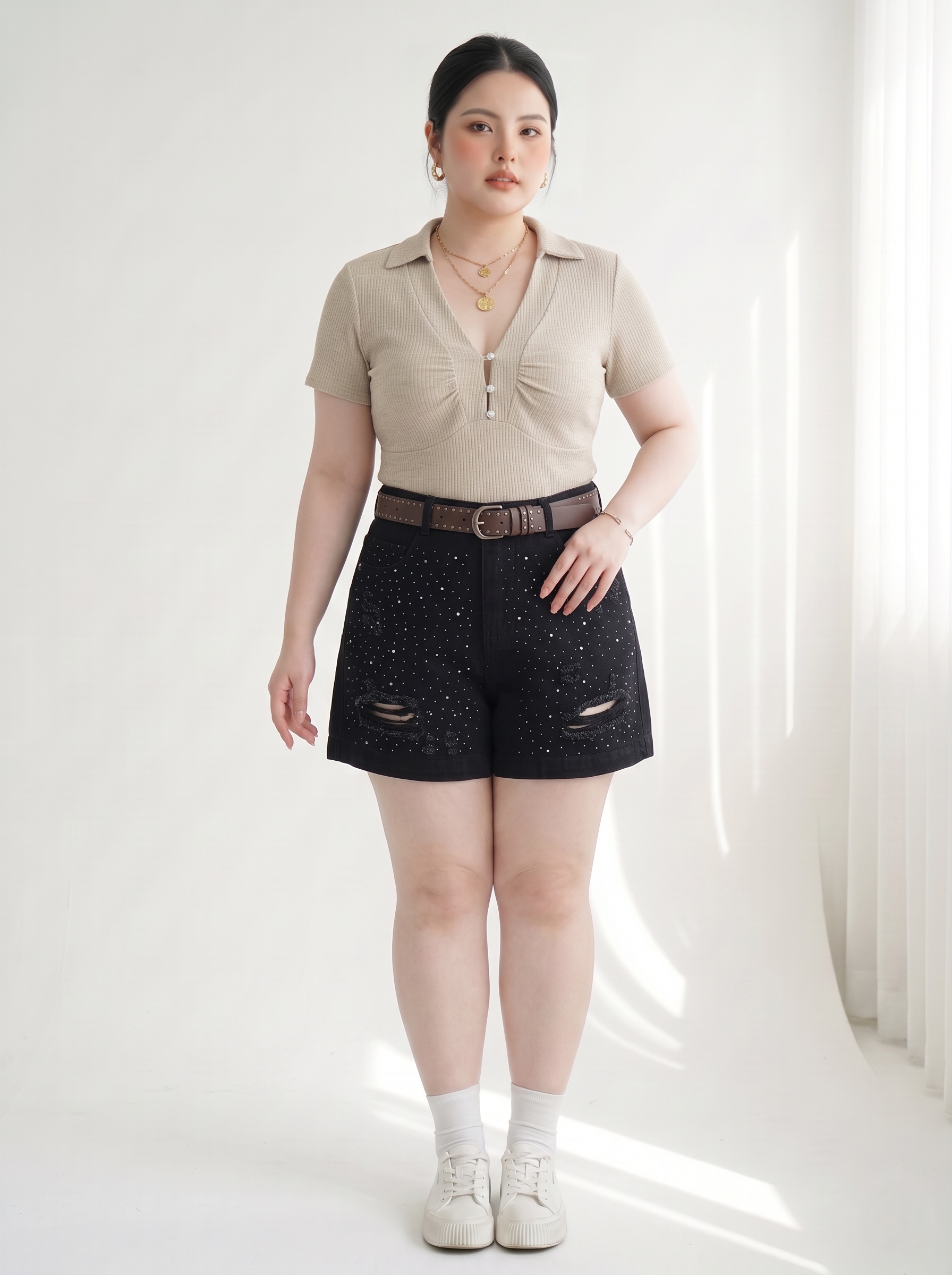 Quần Short Jean Lửng Ép Đá Bigsize Lưng Thun Sau - Đen, Trắng, Xanh Nhạt, Xanh Đậm - Vừa 55–90kg - T-QSJ75_thumbnail_6