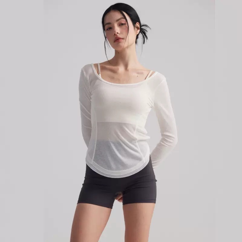 Áo Tanktop Thể Thao Nữ Tay Dài Lưng Dây Form Ôm Vải Lưới Giấy Thoáng Khí Nhanh Khô