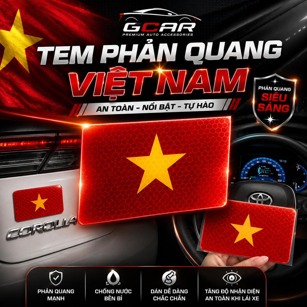 Tem Cờ Việt Nam Phản Quang Dán Ô Tô, Xe Máy (8x12cm)