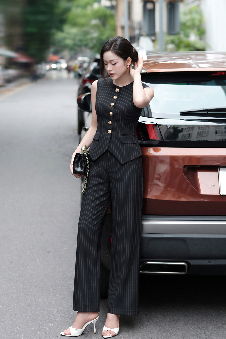 Bộ vest gile kẻ 26504 đen