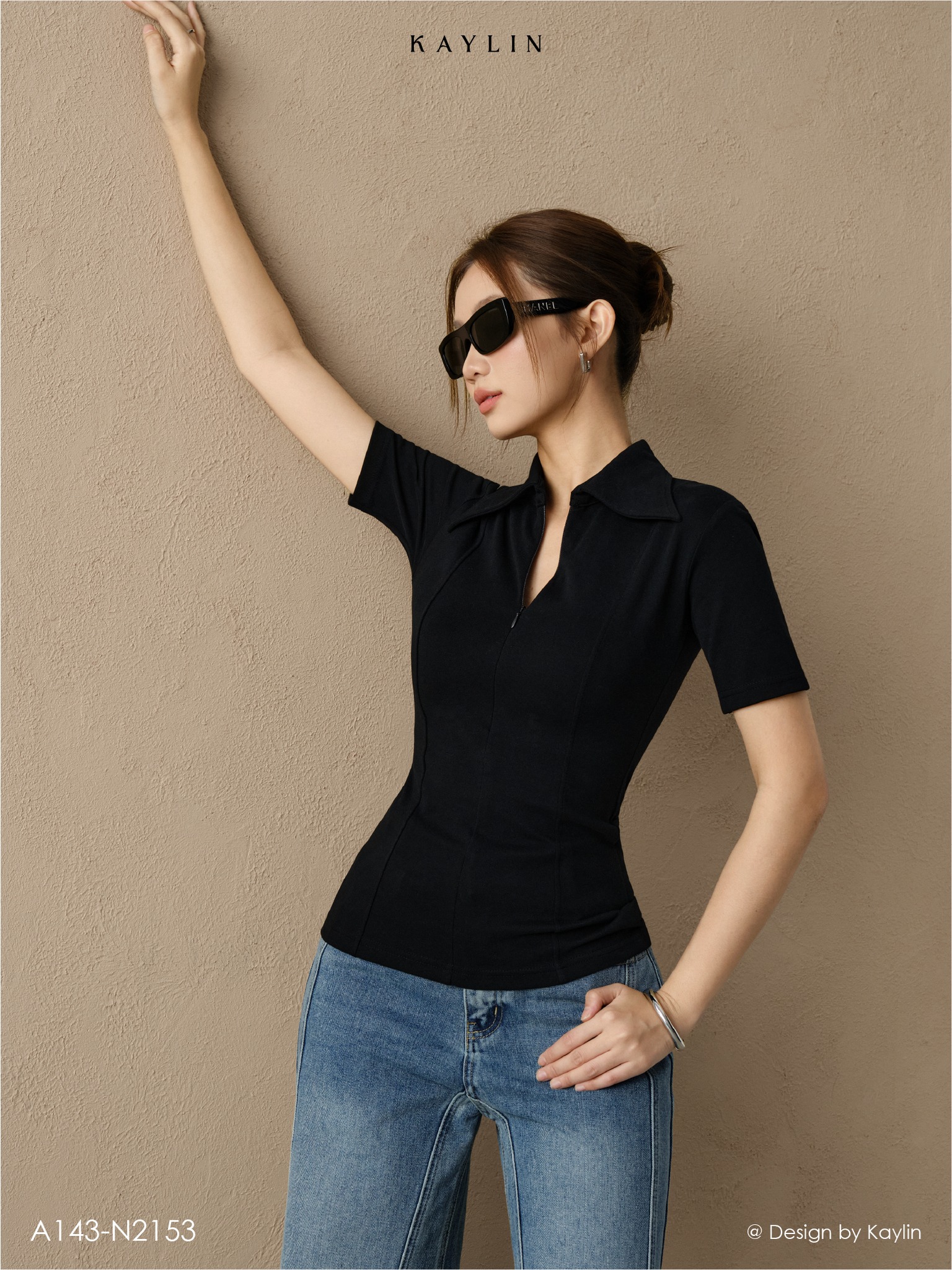Áo Thun Polo Khoá Kéo Ôm Dáng KAYLIN Minimal Zip Polo