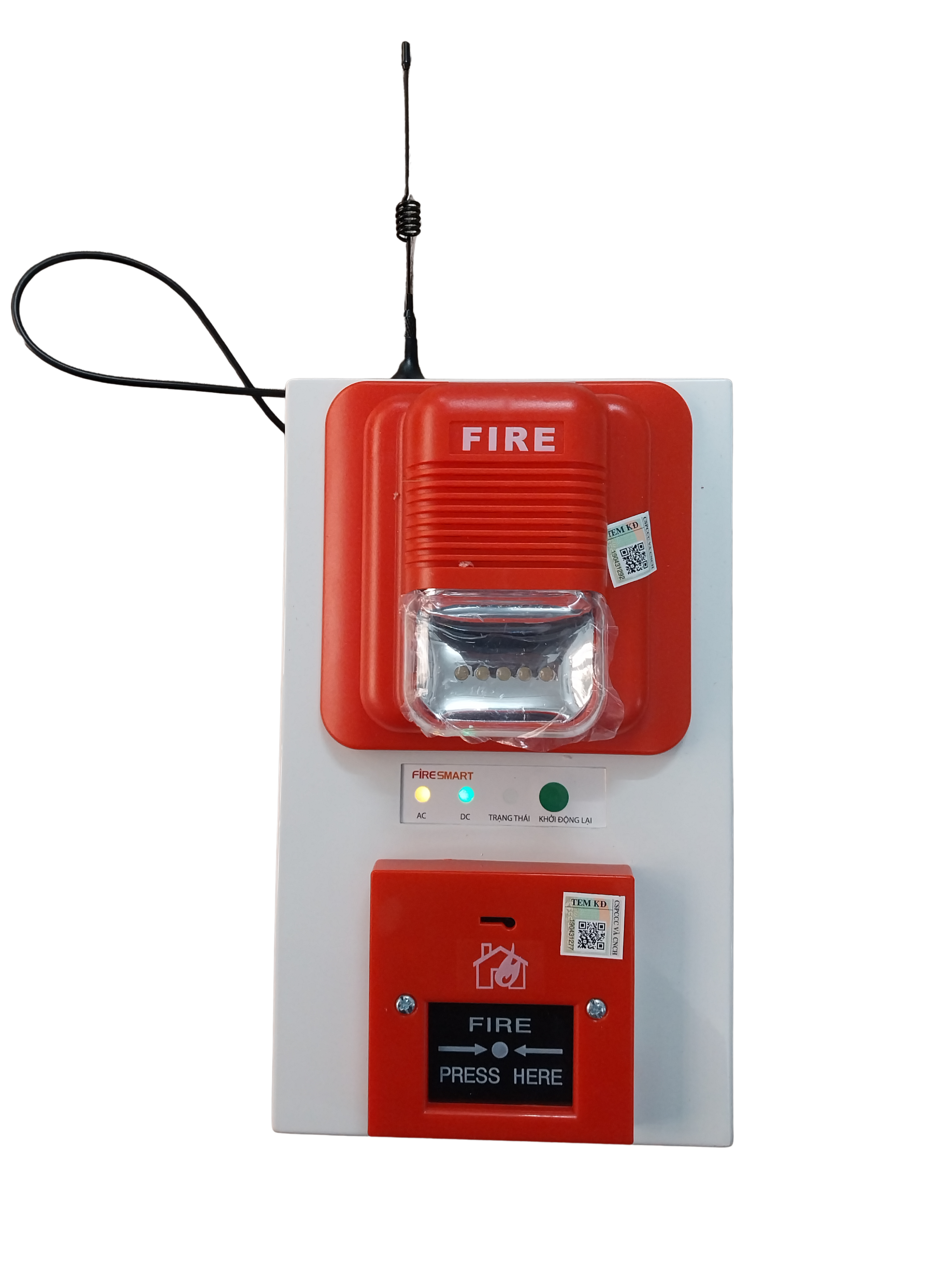 Tổ hợp chuông đèn, nút ấn báo cháy cục bộ liên động không dây FSMBL-002