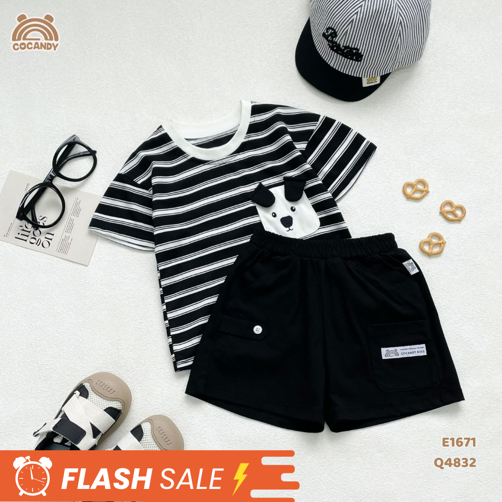 Quần cộc cotton ĐEN túi ốp