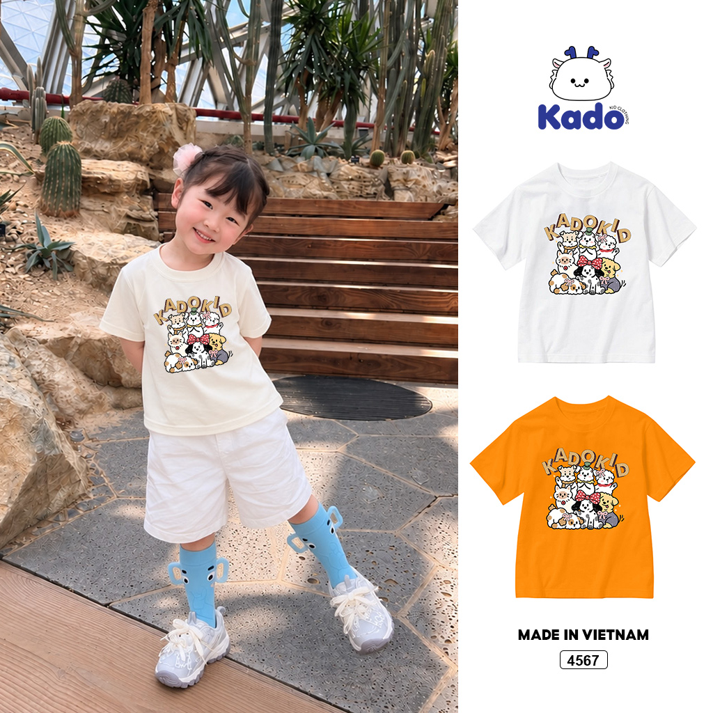 Áo thun bé gái form rộng gia đình mèo Kado 4567
