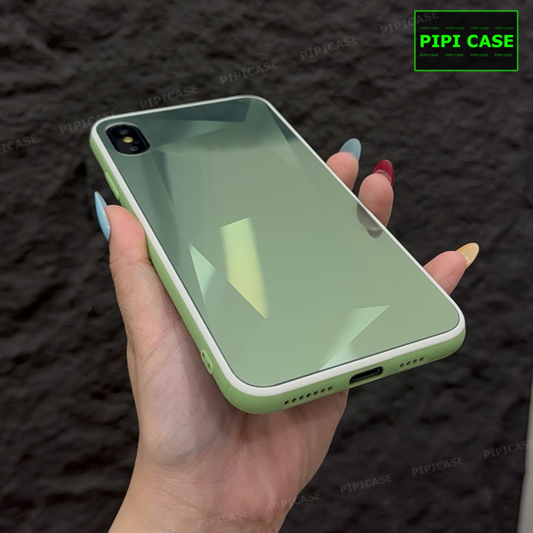 Ốp Lưng iPhone X / XS - Kim Cương 6D - Xanh Viền Trắng_thumbnail_1