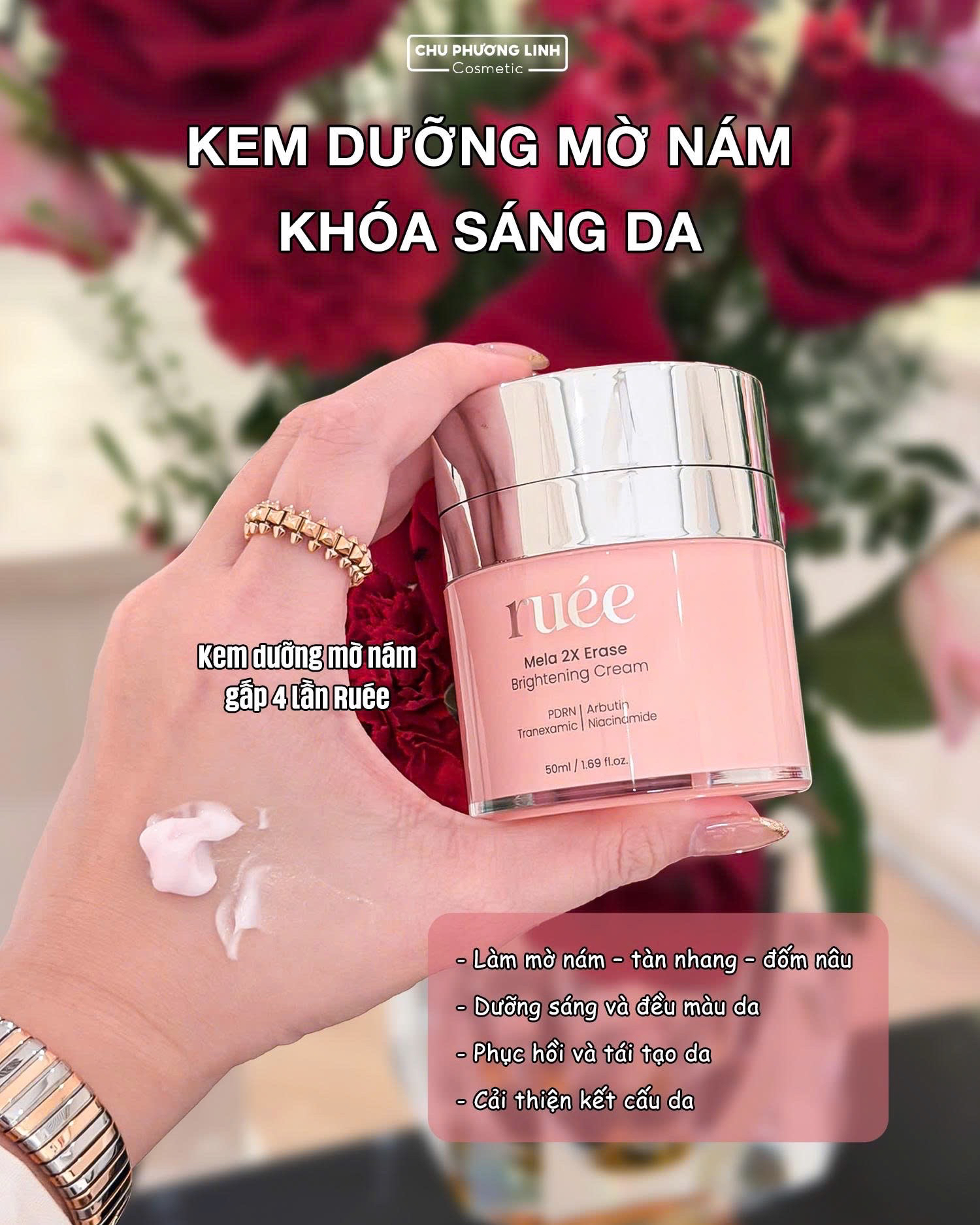 Kem dưỡng trị nám sáng da RUEE MELA 2X ERASE BRIGHTENING CREAM