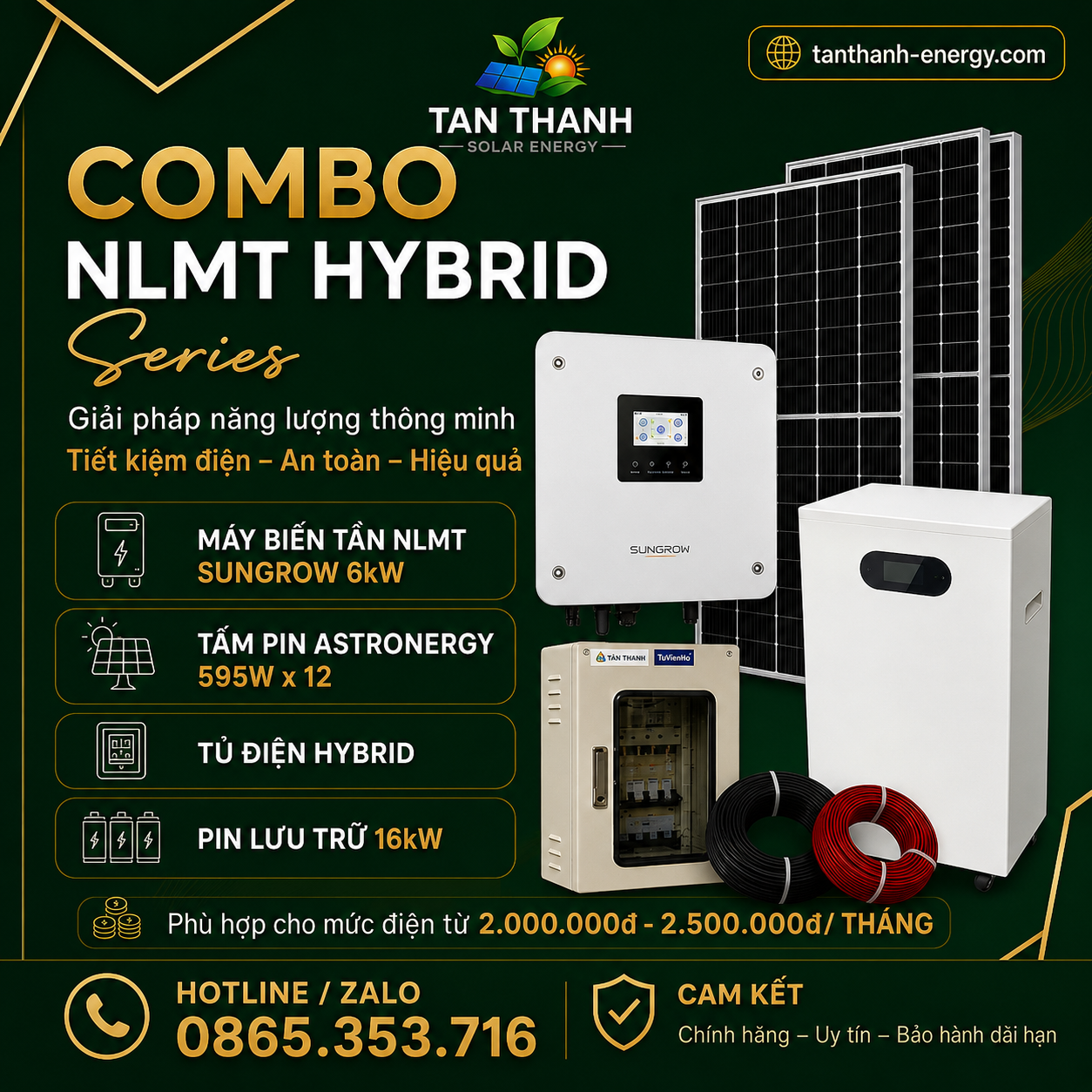 COMBO SUNGROW 6kW PHÙ HỢP CHO TIỀN ĐIỆN TỪ 3.000.000Đ - 3.500.000Đ/THÁNG