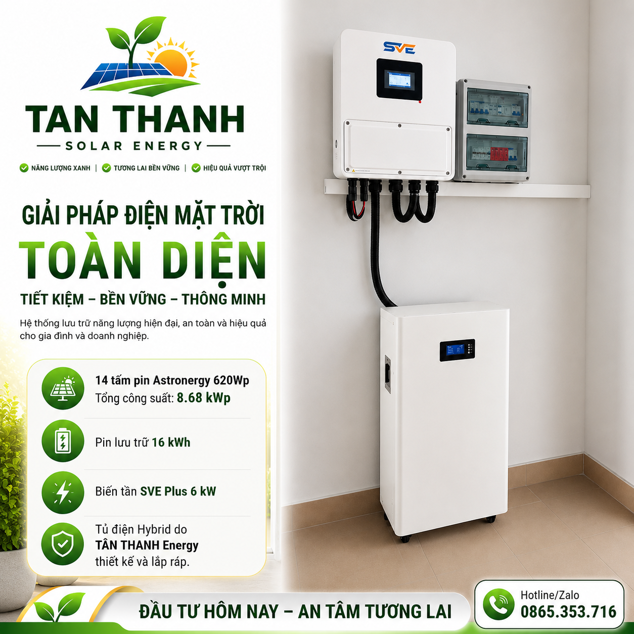 Nhà Mr Bình – Hệ Thống Điện Mặt Trời Hybrid 8.68 kWp Tại Nhà Bè, TP.HCM | TÂN THANH Energy