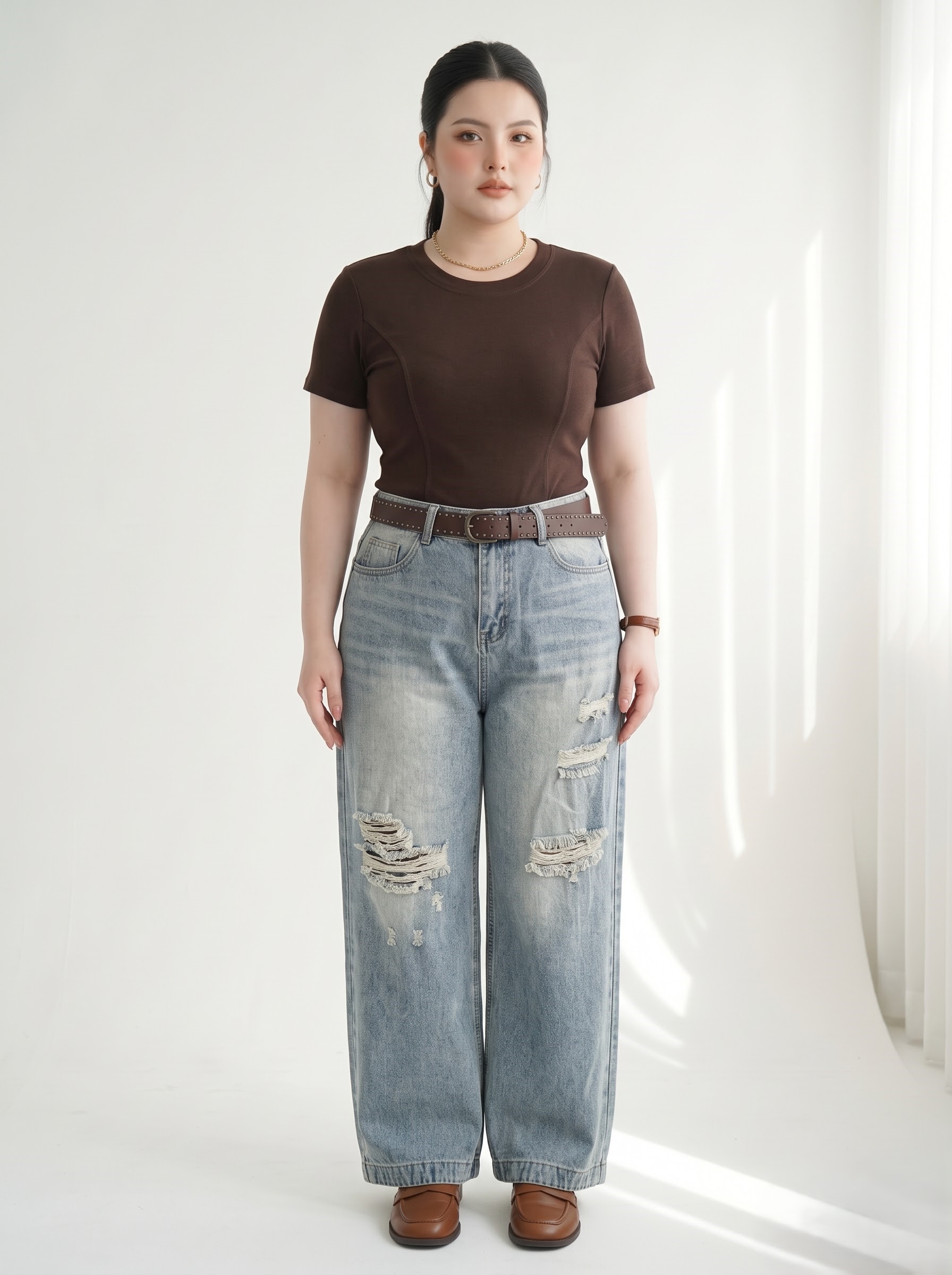 Quần Jean Suông Nấm Rách Bigsize 95cm Dễ Mặc - Xanh Đậm, Xanh Nhạt - Vừa 55–90kg - T-QJ630