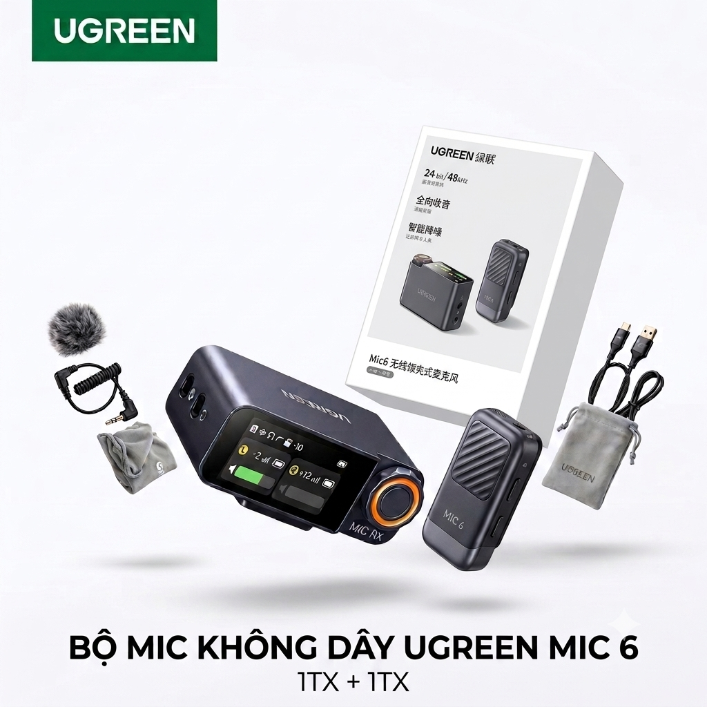 Bộ Mic thu âm không dây hãng UGREEN MIC 6 ( 1RX + 1TX )