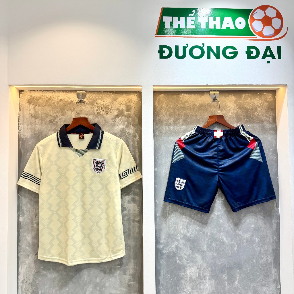 Quần Áo Bóng Đá ĐT Anh Kem Retro 1990 Thun Mè S-Comf Thoáng Khí Thể Thao Đương Đại_thumbnail_4