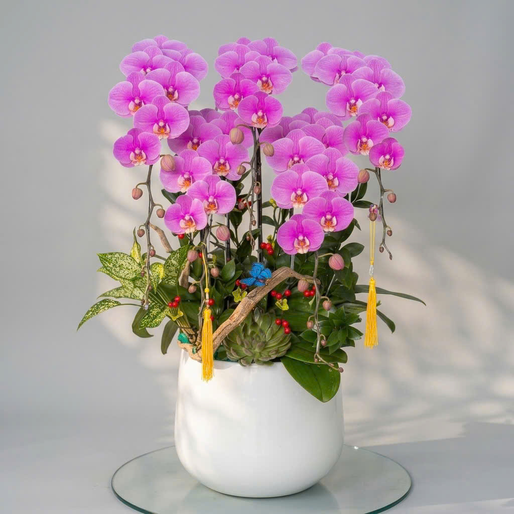 🌸Chậu Lan Hồ Điệp Tươi 5 Cành Hồng – Dịu Dàng Sắc Xuân, Gửi Trao Yêu Thương