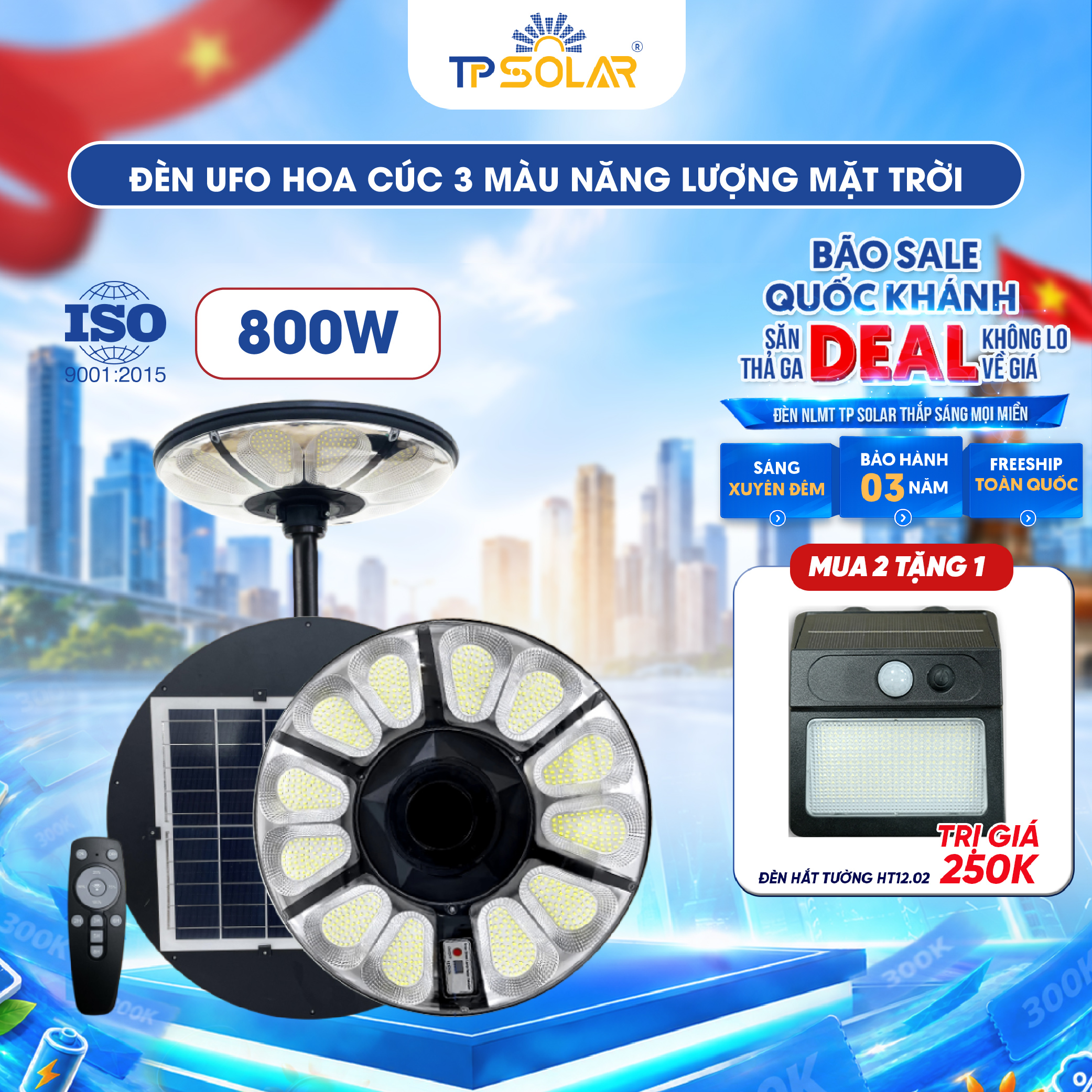 Đèn UFO hoa cúc 3 màu ánh sáng năng lượng mặt trời TP SOLAR UF11