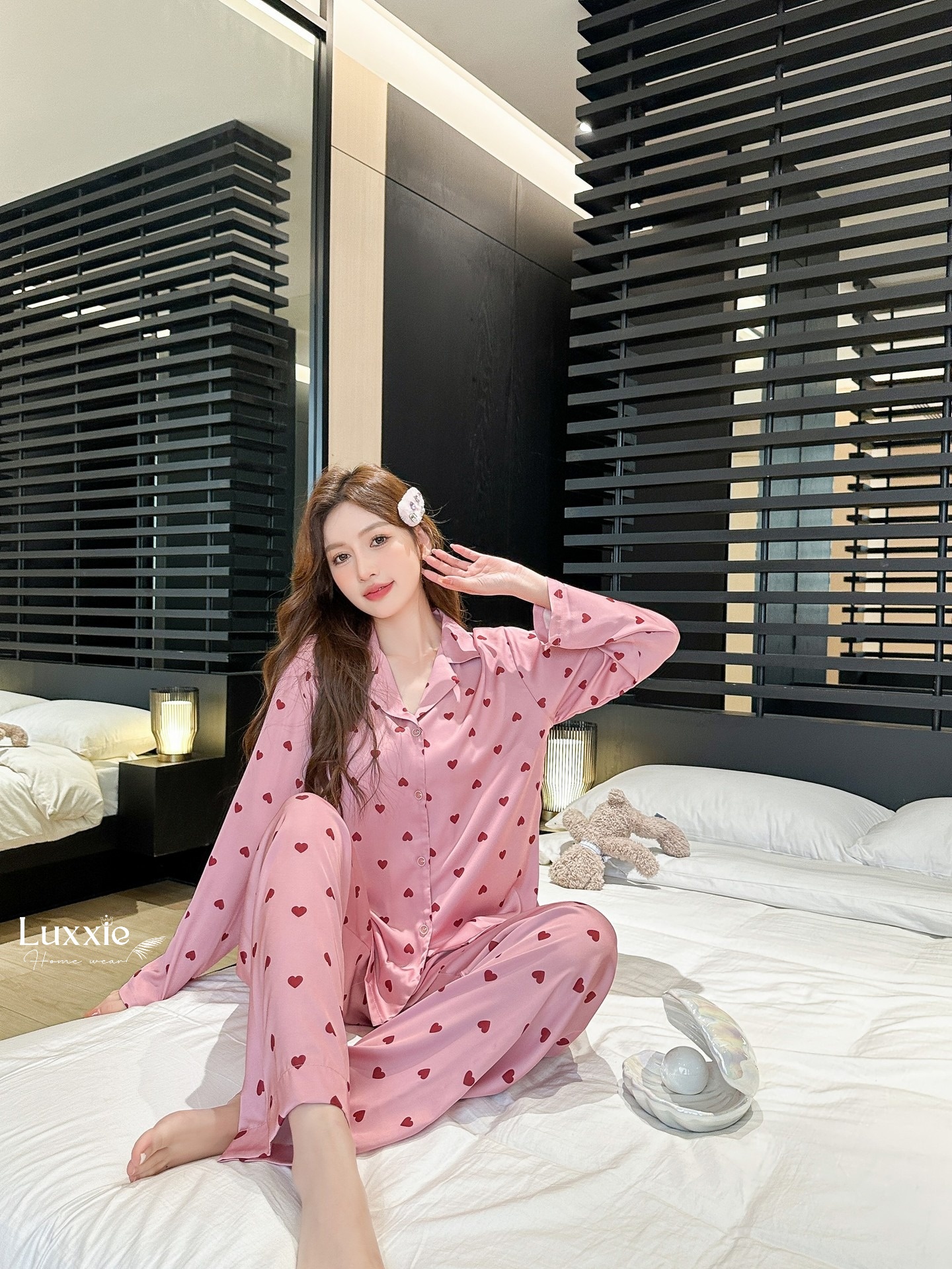N139 pijama lụa trái tim nhiều màu