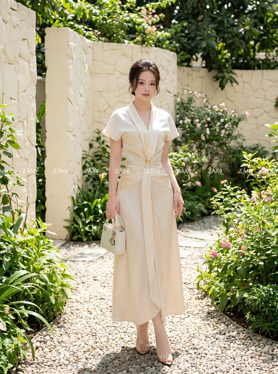 G51 - Đầm Lụa Tô Châu Cổ V Khuy Eo Thanh Lịch_thumbnail_10