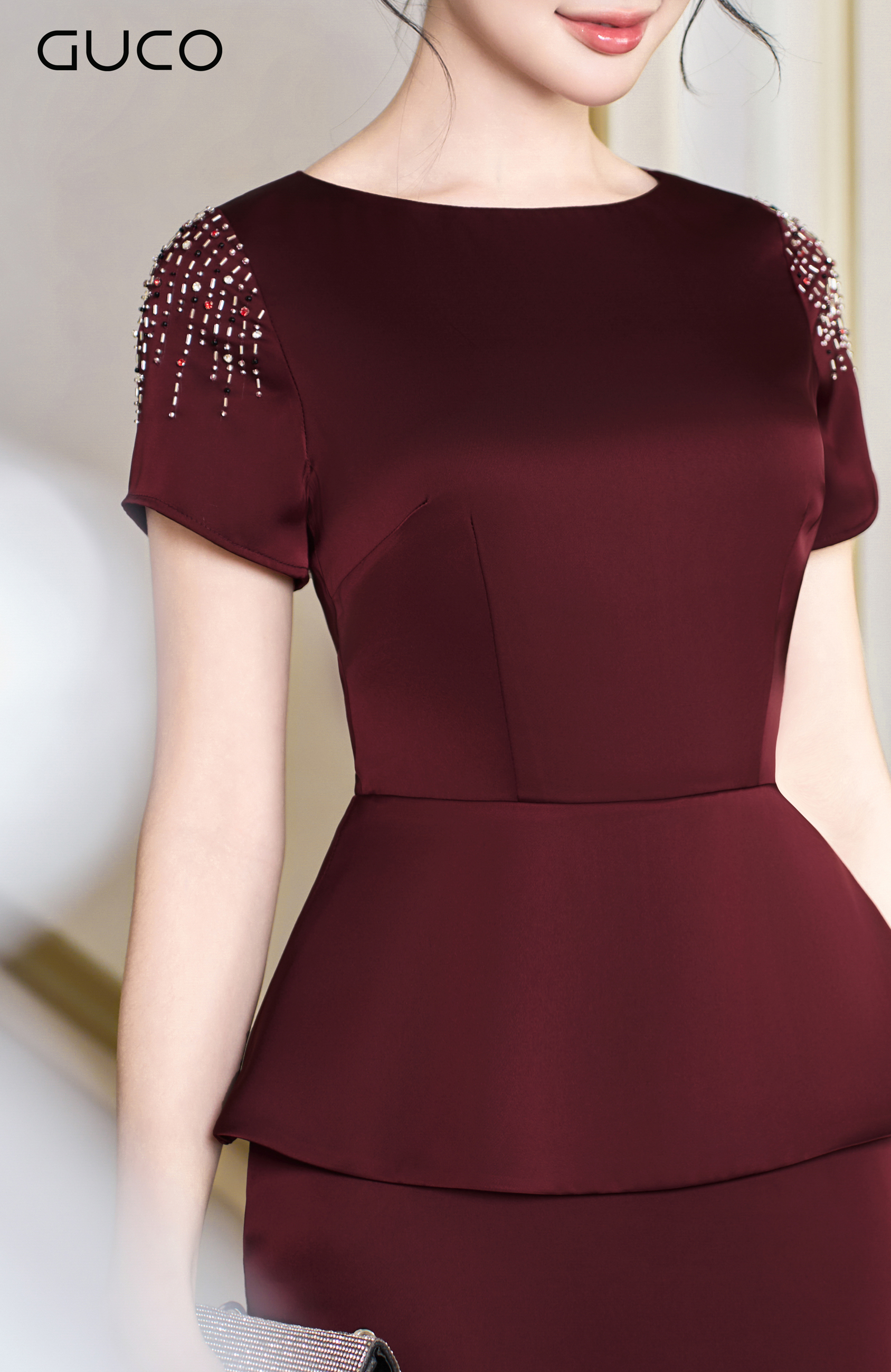 GUCO Đầm Peplum Đỏ Đô Đính Đá Sang Trọng - 5066_thumbnail_1