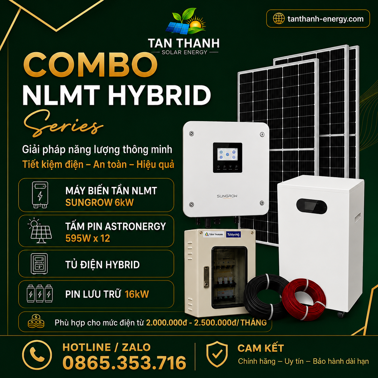 COMBO SUNGROW 6kW PHÙ HỢP CHO TIỀN ĐIỆN TỪ 2.000.000Đ - 2.500.000Đ/THÁNG
