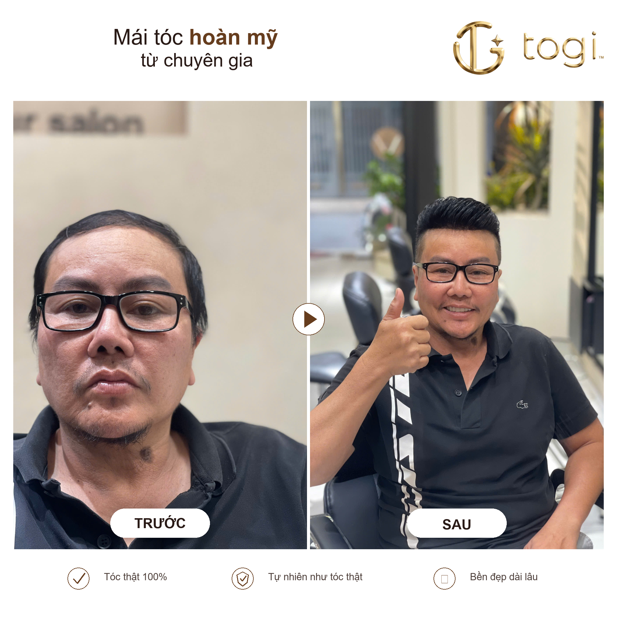 Togi65 chính diện tóc thật mật độ vừa phải