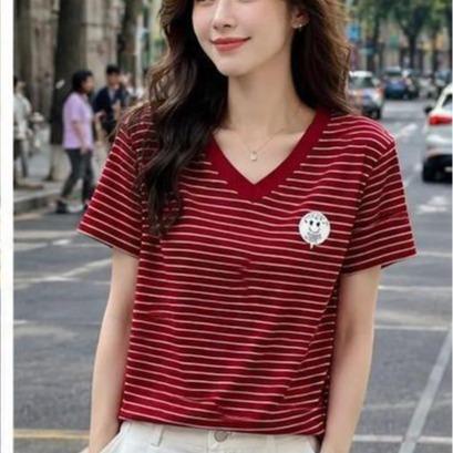 Áo Thun Cổ Tim Sọc ngang Free Size 45-75kg Co Giãn 4 Chiều Tôn Dáng Mềm Mịn Thoáng Mát Dễ Phối Phong Cách Borip Quảng Châu Chất Liệu Cao Cấp_thumbnail_5