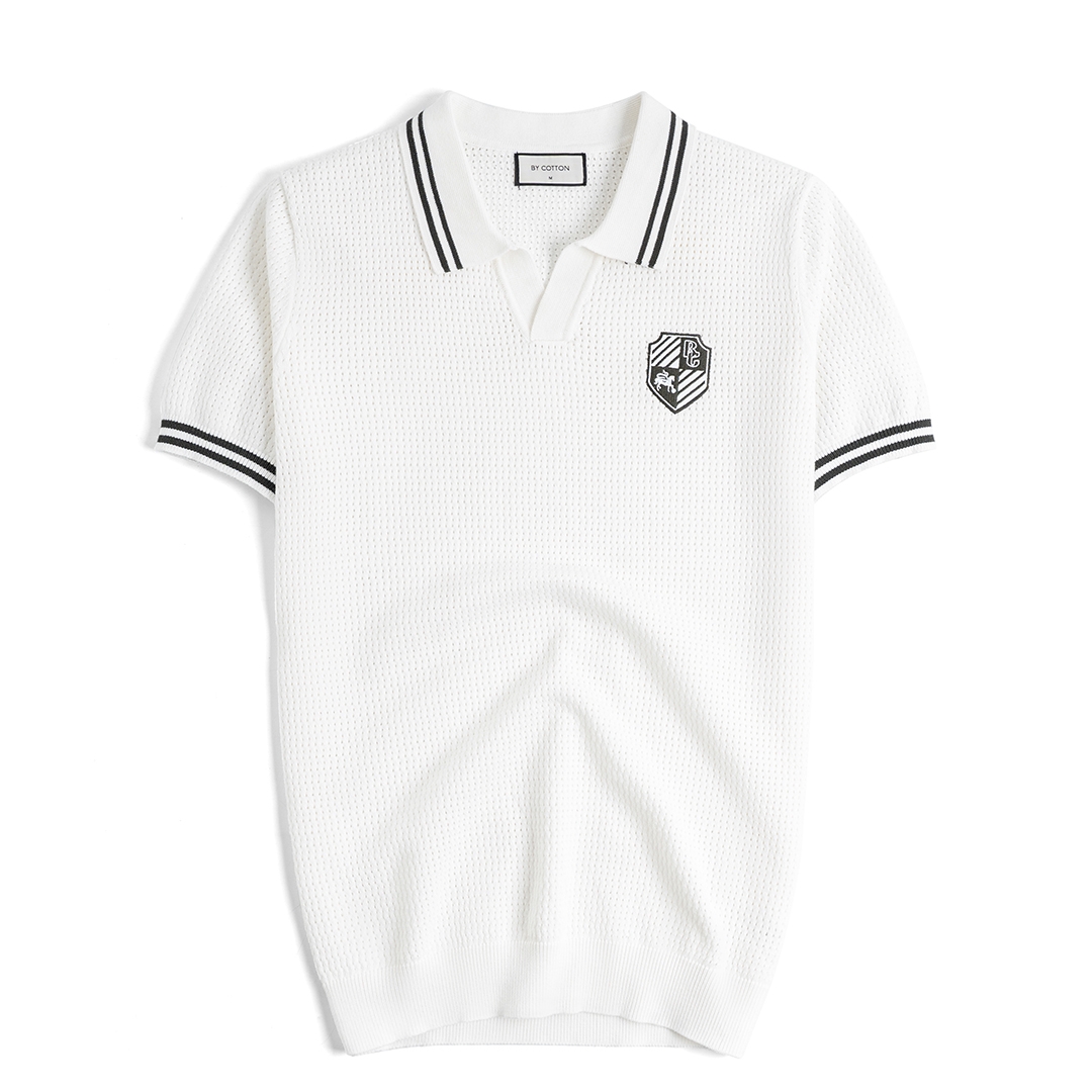 Áo Polo Dệt Kim Mesh Crest Logo Phối Bo Xanh Lá