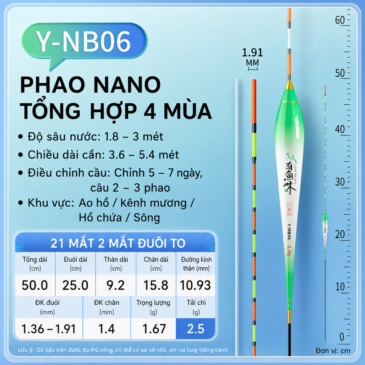 Phao Nano YOU YU WEI Tiểu Tiên Đuôi Pha Lê Siêu Nhạy Chống Chói – Tải Chì 1.1G–3.3G Y-NB01–Y-NB09_thumbnail_6