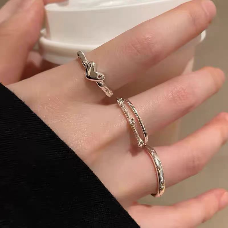 Nhẫn hở hình trái tim đơn giản dành cho nữ thiết kế độc đáo phong cách sang trọng, nhẫn ngón trỏ xếp chồng cao cấp Màu sắc: nhẫn ba mảnh (không có kim cương)_thumbnail_0