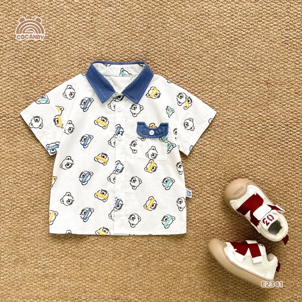 Áo cộc sơ mi TRẮNG hình gấu cổ denim_thumbnail_2
