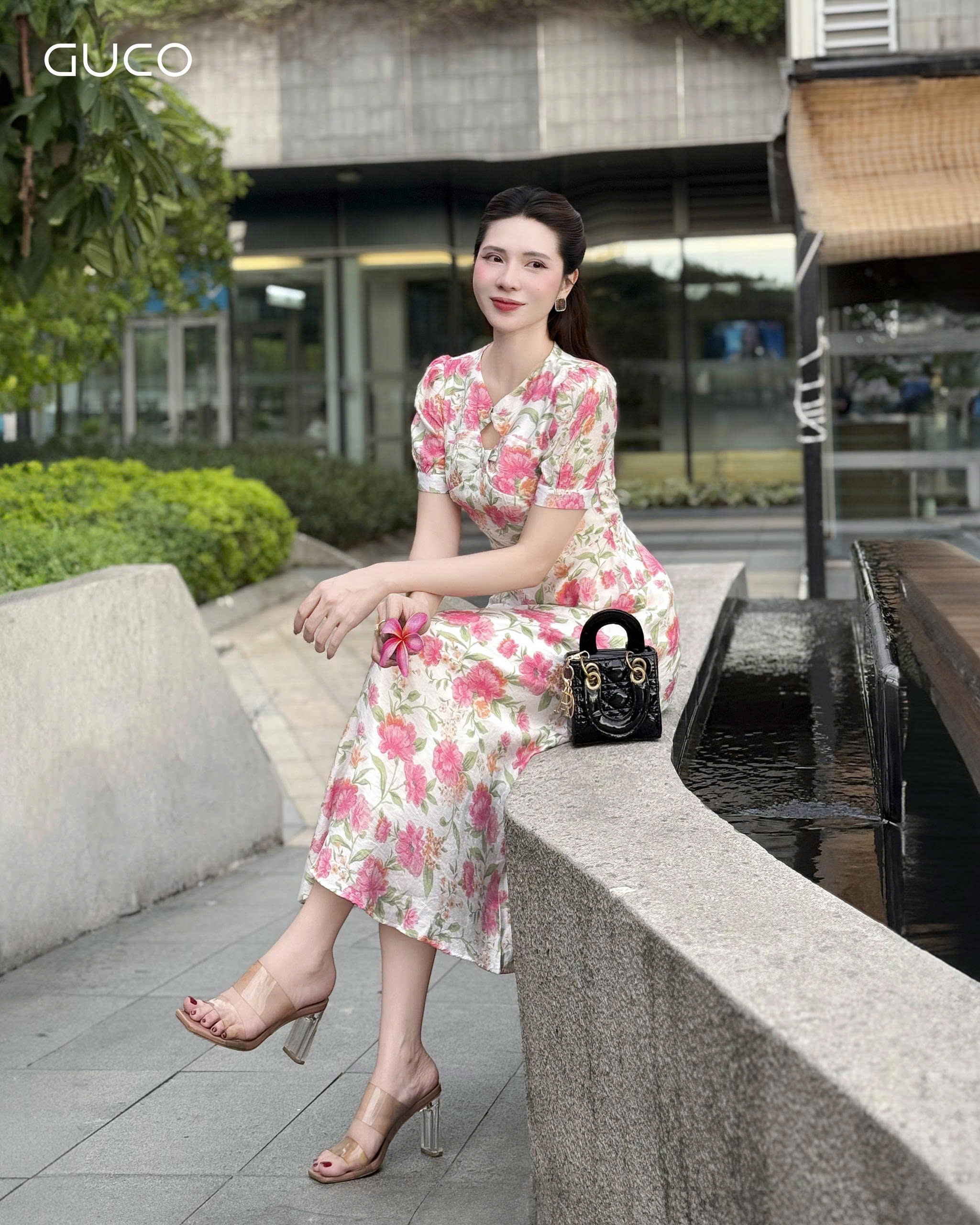 ĐẦM  XÒE HOA CỔ TIM - HOA HỒNG_thumbnail_1