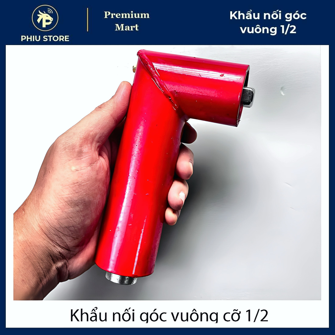 Khẩu nối góc vuông, đầu chuyển góc 90 độ, đầu nối máy siết bu lông, khẩu 1/2 inch, thép 304, PHIU STORE